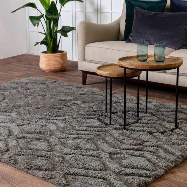 Geometric Shaggy Rug - Charcoal, 120 x 170cm