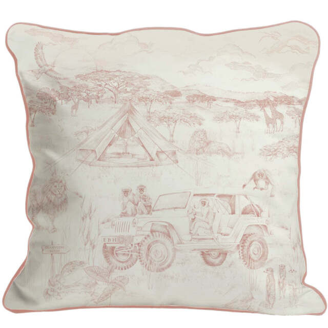 Lyons Den Monkeys in a Jeep Cushion - Victoria Sanders, Baby Pink