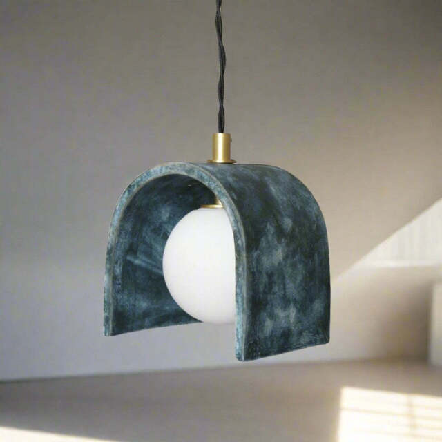Tansy Minimalist Organic Ceramic Pendant - Blue Earth - Mullan Lighting, 100cm