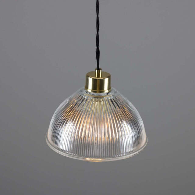 Boston Industrial Holophane Pendant Light - Mullan Lighting, 100cm / Polished Brass