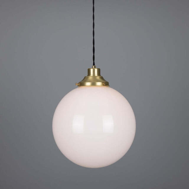 Gentry 30cm Opal Glass Globe Pendant Light, Satin Brass / 300cm