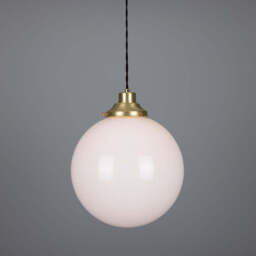 Gentry 30cm Opal Glass Globe Pendant Light, Satin Brass / 300cm