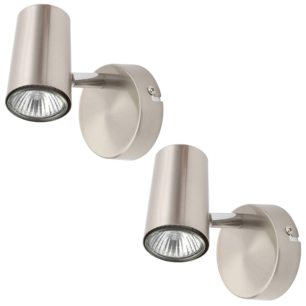 2 Pack of Chobham Industrial Style Single Adjustable Spotlight Wall Light - Satin Nickel