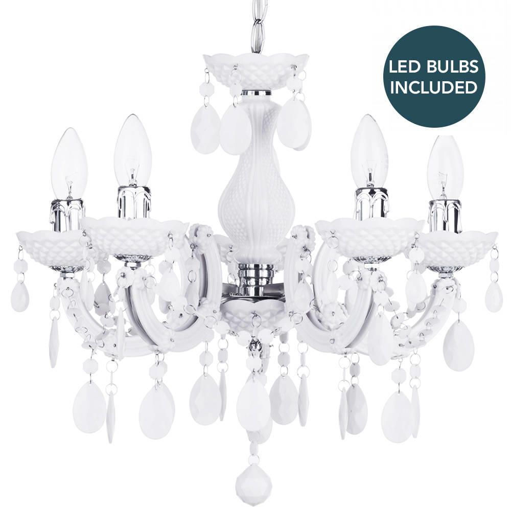 Marie Therese 5 Light Dual Mount Chandelier - White with LED Bulbs