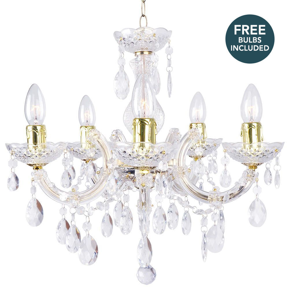 Marie Therese 5 Light Dual Mount Chandelier - Gold with LED Bulbs