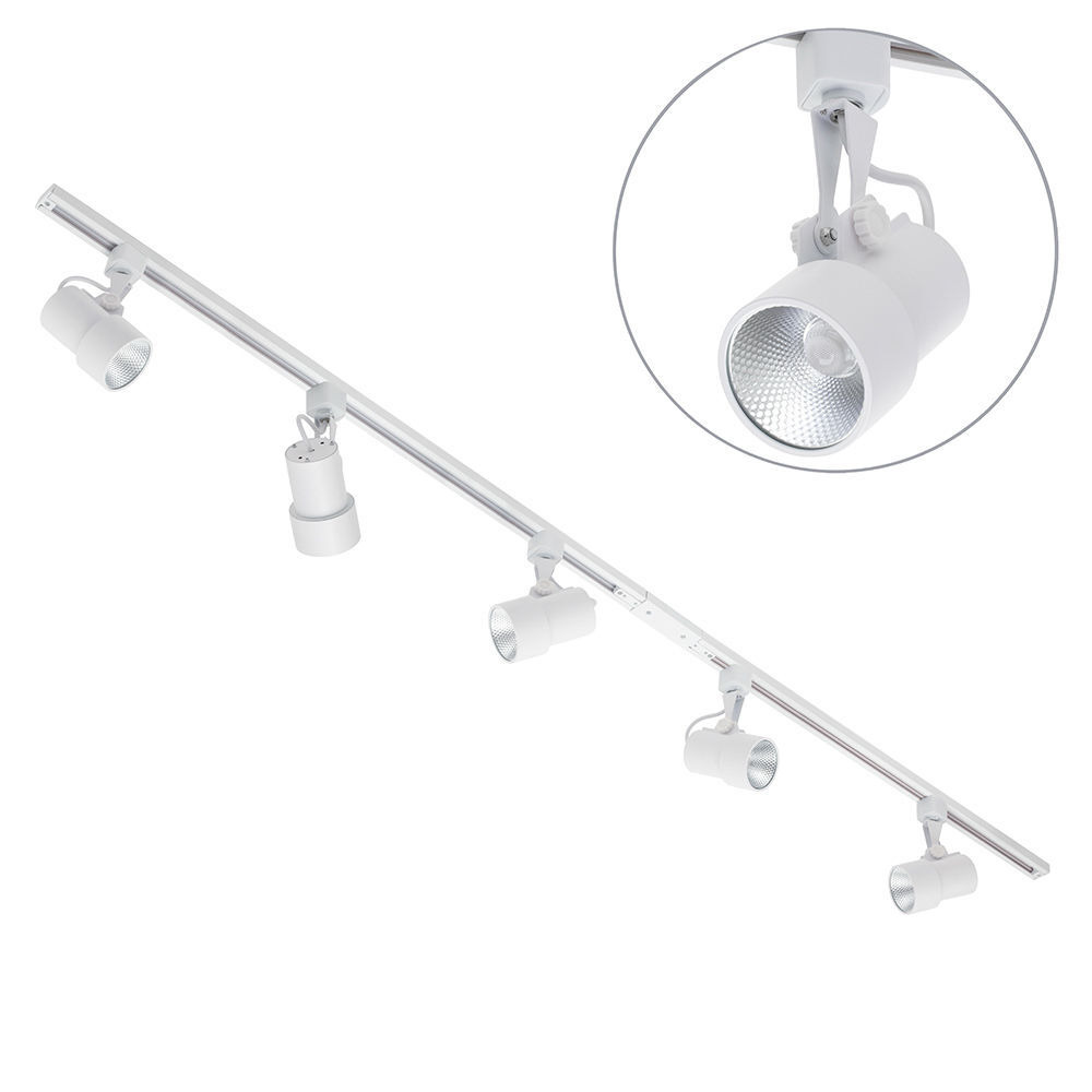 2 metre Track Light Kit with 5 Holborn Heads and Integrated LED - White