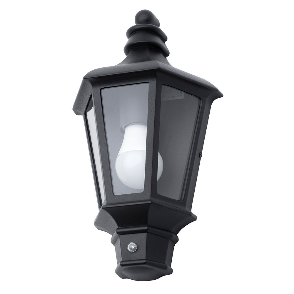 Perry Outdoor Half Lantern with Photocell - Black