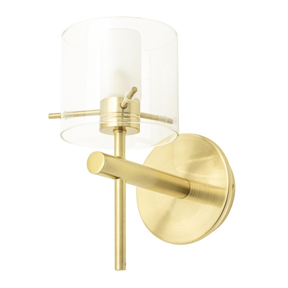 Lincoln 1 Light Bathroom Wall Light with Cylinder Glass Shade - Satin Brass