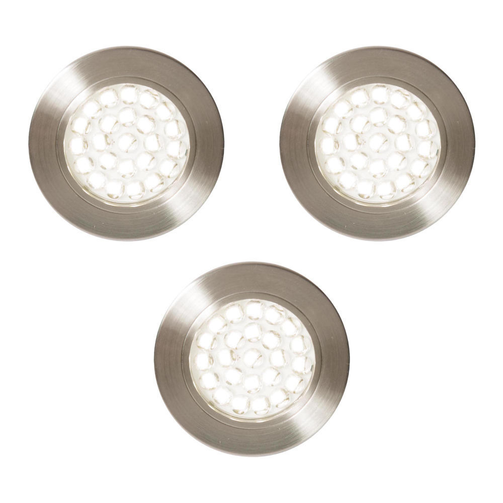 Pack of 3 Charles Circular Recessed Day Light LED Under Kitchen Cabinet Light - Satin Nickel
