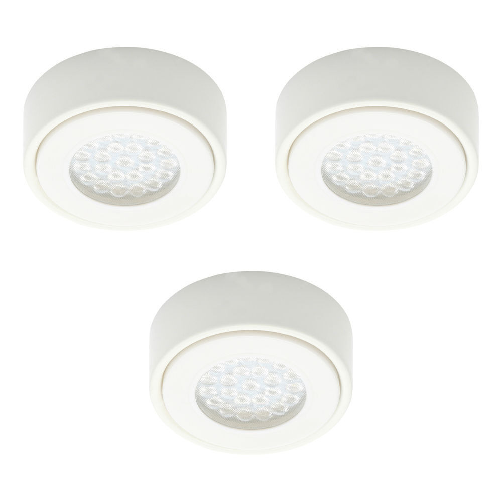 Pack of 3 Wakefield Kitchen 1.5 Watt LED Circular Cabinet Light with Frosted Shade - White