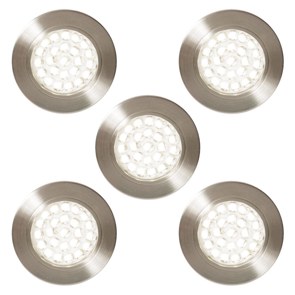 Pack of 5 Charles Circular Recessed Day Light LED Under Kitchen Cabinet Light - Satin Nickel