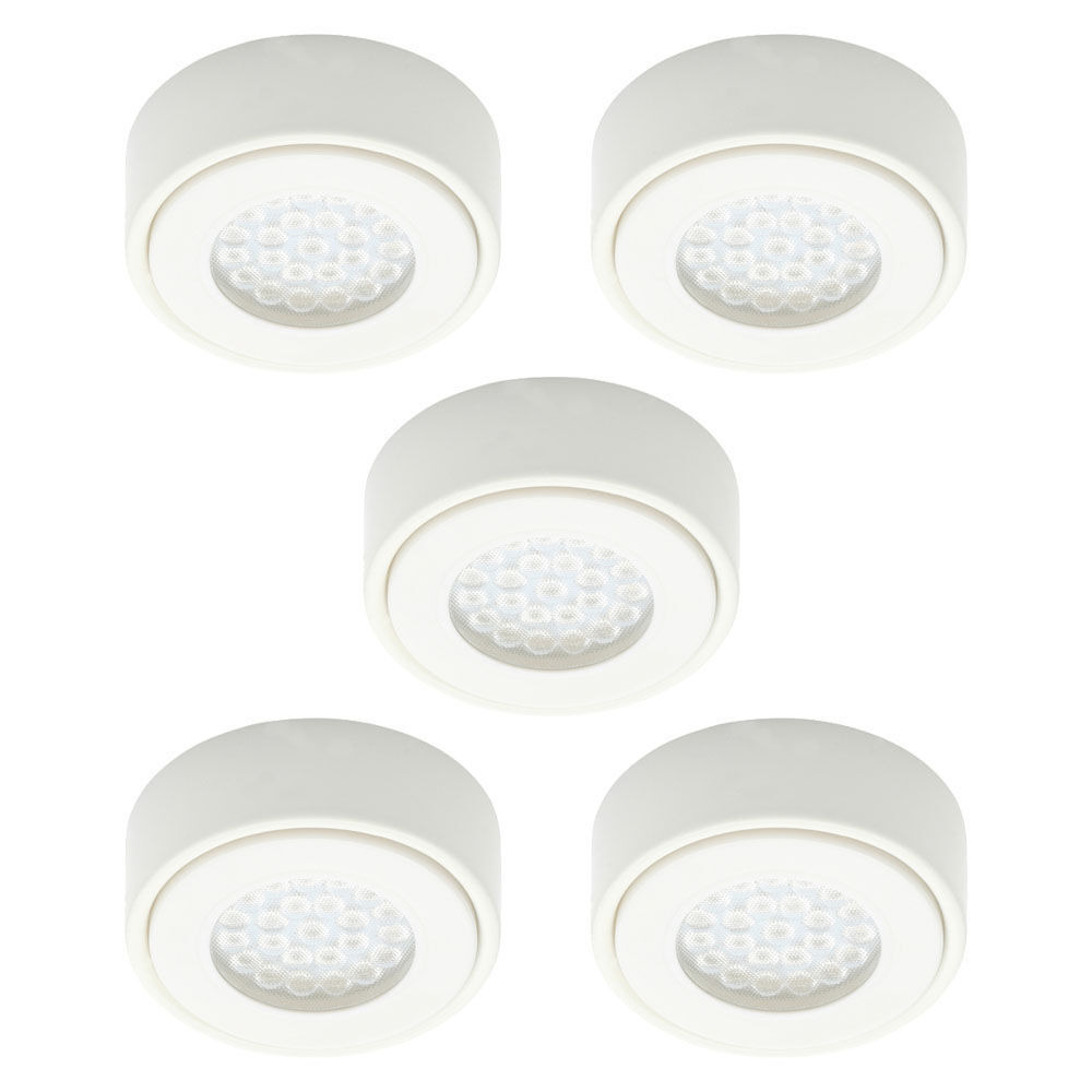 Pack of 5 Wakefield Kitchen 1.5 Watt LED Circular Cabinet Light with Frosted Shade - White