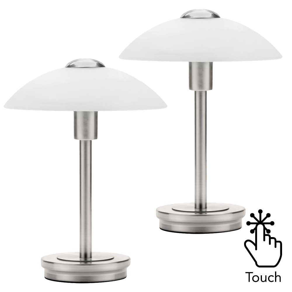 2 Pack of Alabaster Shade Touch Table Lamp - Satin Nickel