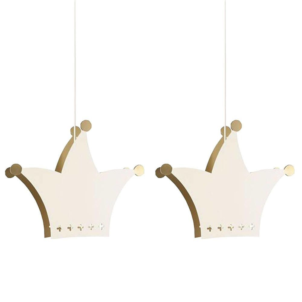 Pack of 2 Kingston Crown Pendant Ceiling Lights - White & Gold