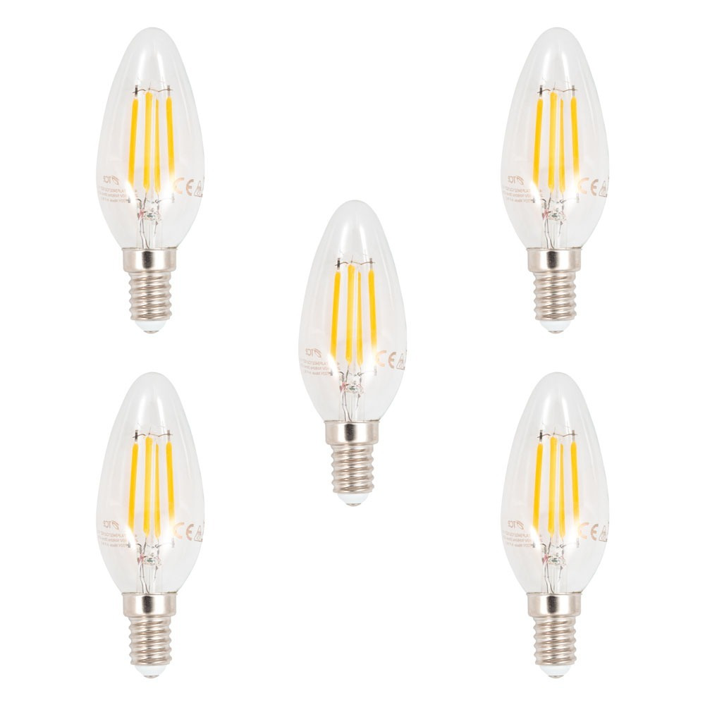 5 Pack of 4.5 Watt LED E14 Small Edison Screw Filament Candle Bulb - Warm White - image 1