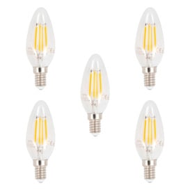 5 Pack of 4.5 Watt LED E14 Small Edison Screw Filament Candle Bulb - Warm White - thumbnail 1