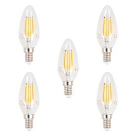 5 Pack of 4.5 Watt LED E14 Small Edison Screw Filament Candle Bulb - Warm White