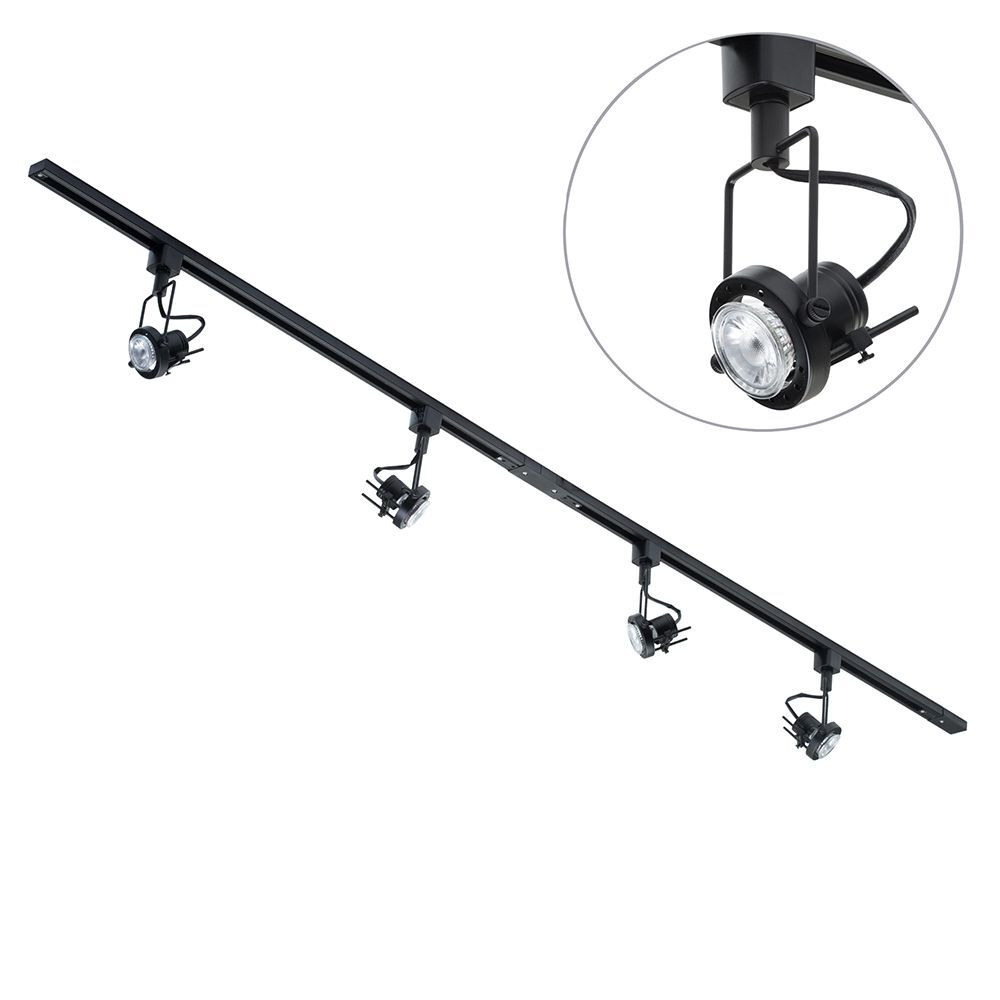 2 metre Track Light Kit with 4 Greenwich Heads and LED Bulbs - Black - image 1