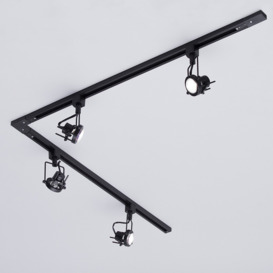2 metre L Shape Track Light Kit with 4 Greenwich Heads and LED Bulbs - Black - thumbnail 2
