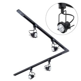 2 metre L Shape Track Light Kit with 4 Greenwich Heads and LED Bulbs - Black - thumbnail 1