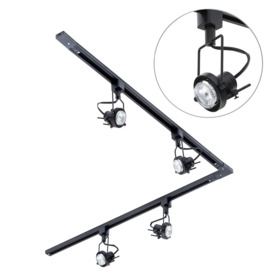 2 metre L Shape Track Light Kit with 4 Greenwich Heads and LED Bulbs - Black