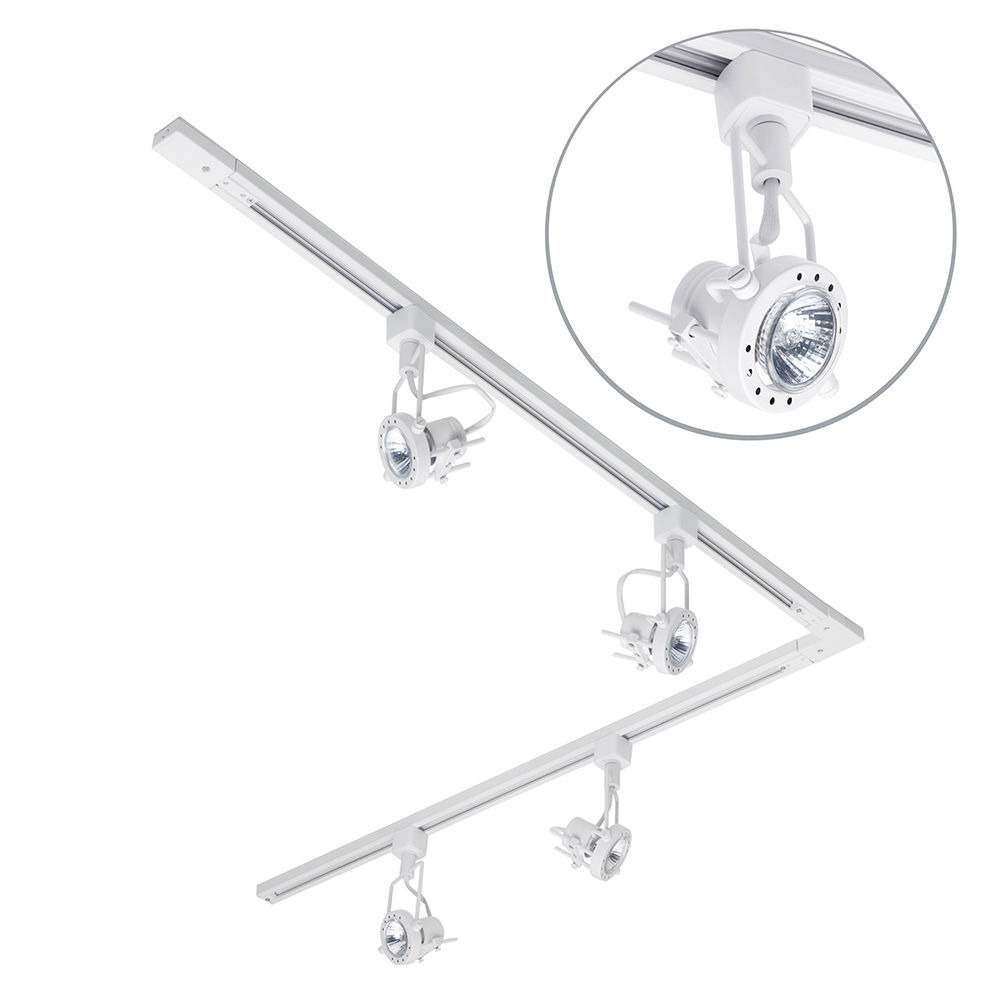 2 metre L Shape Track Light Kit with 4 Greenwich Heads and LED Bulbs - White - image 1
