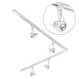 2 metre L Shape Track Light Kit with 4 Greenwich Heads and LED Bulbs - White - thumbnail 1