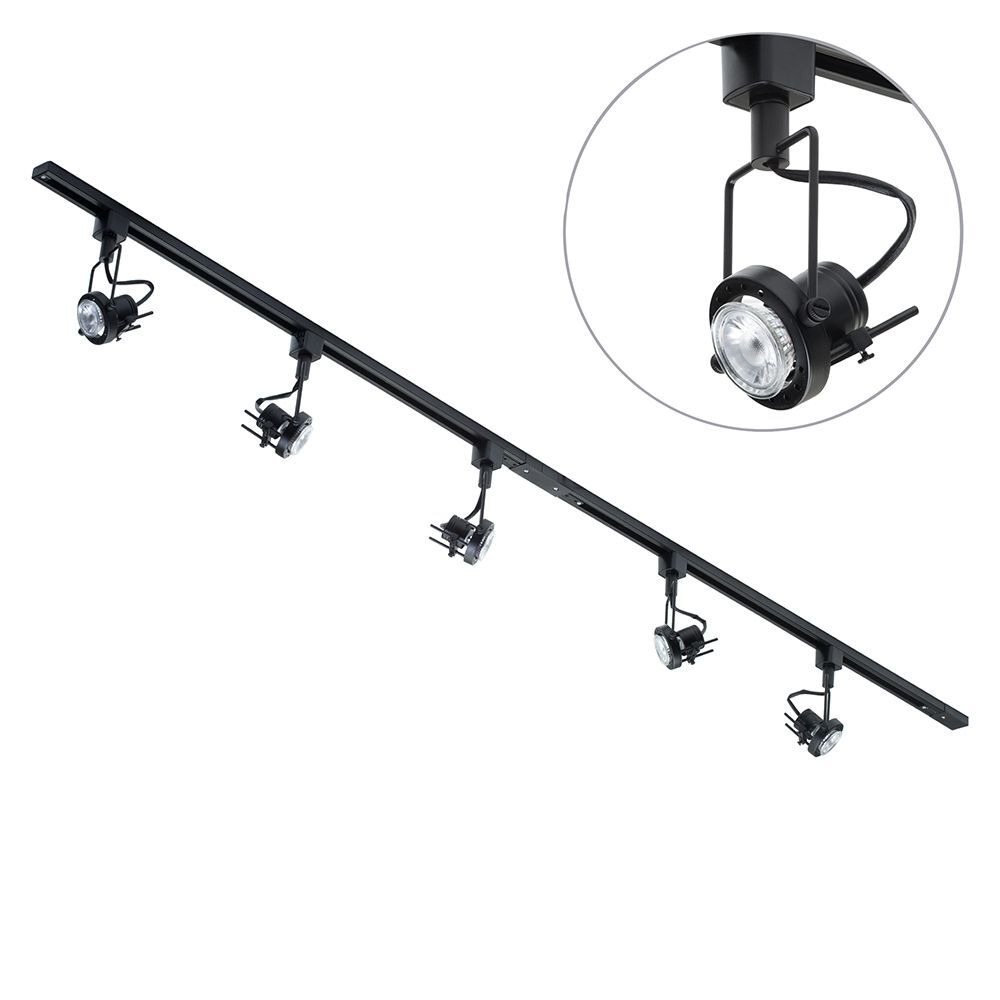 2 metre Track Light Kit with 5 Greenwich Heads and LED Bulbs - Black - image 1
