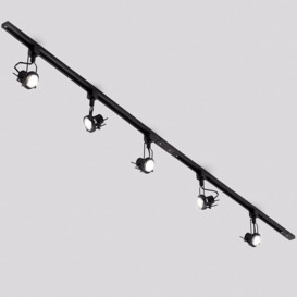 2 metre Track Light Kit with 5 Greenwich Heads and LED Bulbs - Black - thumbnail 2
