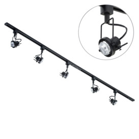 2 metre Track Light Kit with 5 Greenwich Heads and LED Bulbs - Black - thumbnail 1