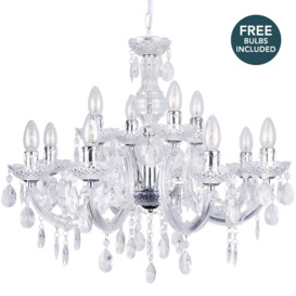 Marie Therese 12 Light Dual Mount Chandelier - Chrome with LED Bulbs