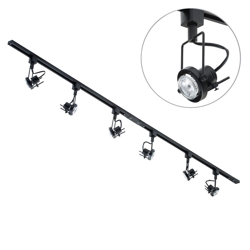 2 metre Track Light Kit with 6 Greenwich Heads and LED Bulbs - Black - image 1