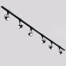 2 metre Track Light Kit with 6 Greenwich Heads and LED Bulbs - Black - thumbnail 2