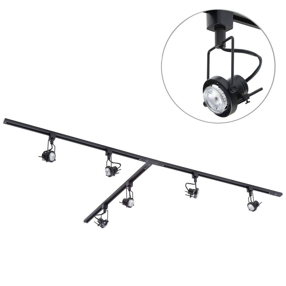 3 metre T Shape Track Light Kit with 6 Greenwich Heads and LED Bulbs - Black - image 1