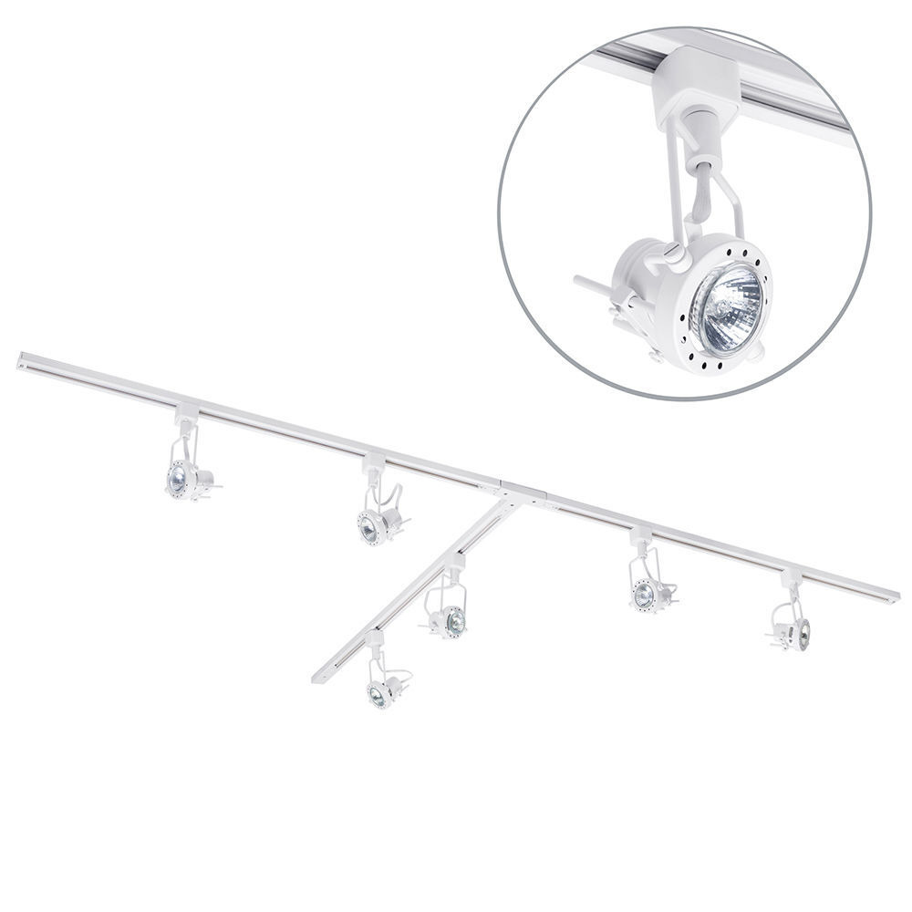 3 metre T Shape Track Light Kit with 6 Greenwich Heads and LED Bulbs - White - image 1