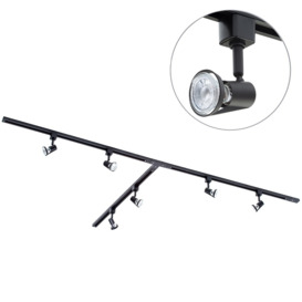 3 metre T Shape Track Light Kit with 6 Harlem Heads and LED Bulbs - Black