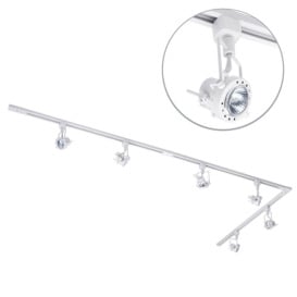 3 metre Long L Shape Track Light Kit with 6 Greenwich Heads and LED Bulbs - White - thumbnail 1