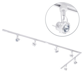 3 metre Long L Shape Track Light Kit with 6 Greenwich Heads and LED Bulbs - White