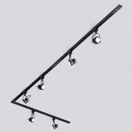3 metre Long L Shape Track Light Kit with 6 Greenwich Heads and LED Bulbs - Black - thumbnail 2