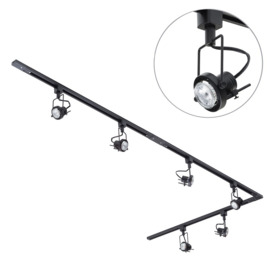 3 metre Long L Shape Track Light Kit with 6 Greenwich Heads and LED Bulbs - Black - thumbnail 1