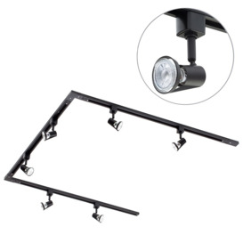 3 metre U Shape Track Light Kit with 6 Harlem Heads and LED Bulbs - Black