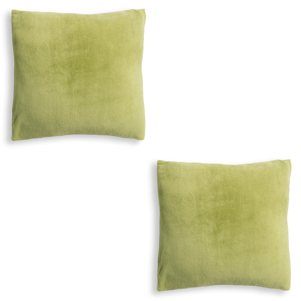 2 Pack of 59cm Square Microfleece Cushion - Green - image 1
