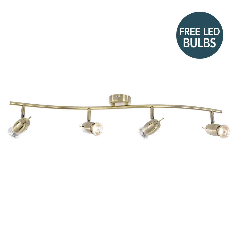 Frank 4 Light Wavy Ceiling Spotlight Bar with Free LED's - Antique Brass - image 1