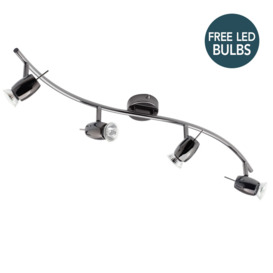 Frank 4 Light Wavy Ceiling Spotlight Bar with Free LED's - Black Nickel - thumbnail 1