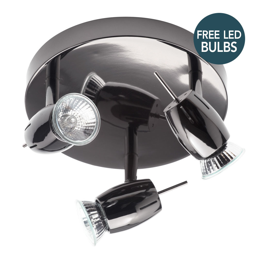 Frank 3 Light Ceiling Spotlight Plate with Free LED's - Black Nickel - image 1