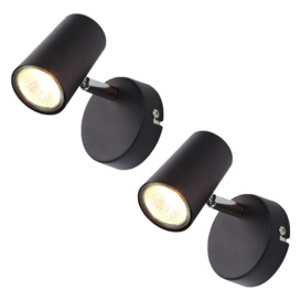 2 Pack of Chobham Industrial Style Single Adjustable Spotlight Wall Light - Black - thumbnail 1