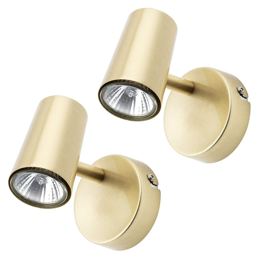 Pack of 2 Chobham Industrial Style Single Adjustable Spotlight Wall Light - Satin Brass - image 1