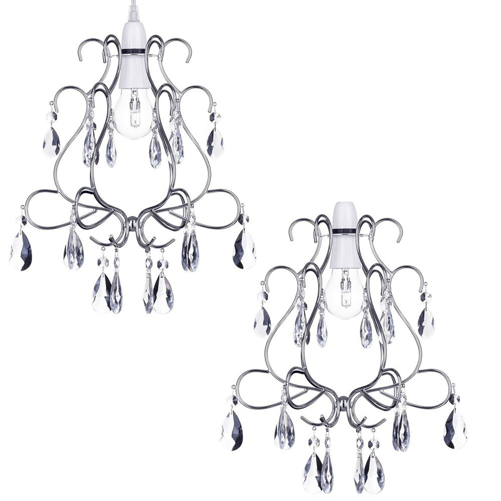 2 Pack of Crystal Droplet Effect Easy to Fit Ceiling Shade - Chrome - image 1