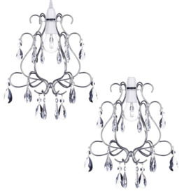 2 Pack of Crystal Droplet Effect Easy to Fit Ceiling Shade - Chrome - thumbnail 1