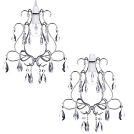 2 Pack of Crystal Droplet Effect Easy to Fit Ceiling Shade - Chrome